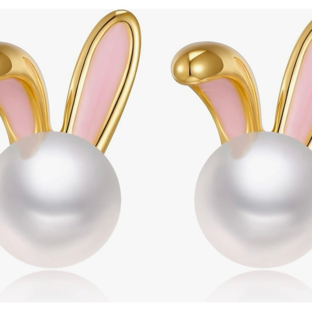 Rabbit Pearl Earrings, Dainty Zircon Bunny Studs